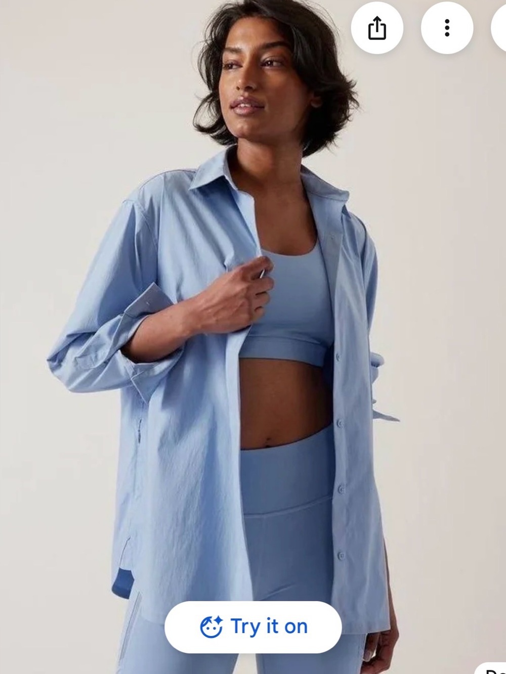Athleta Light Blue Long-Sleeve Button-Front Shirt